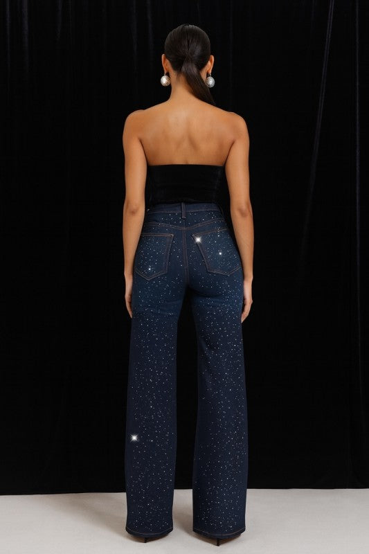 GJG Denim Wide Leg Rhinestone Jeans