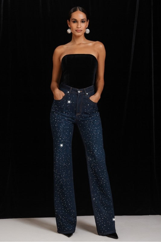 GJG Denim Wide Leg Rhinestone Jeans