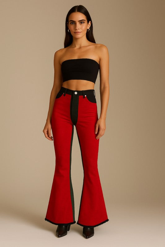 GJG Denim Red Suede Bell Bottom Jean