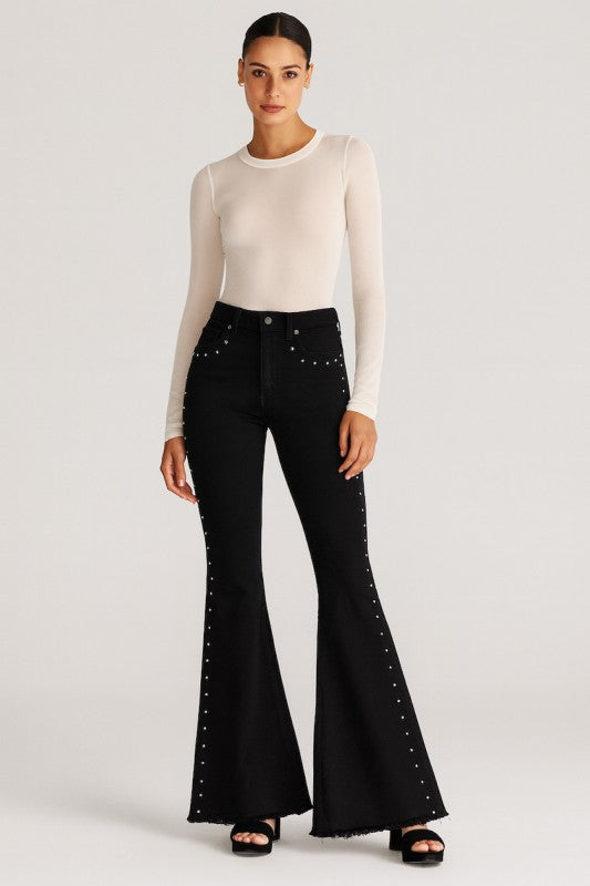 GJG Denim Black Flare Jeans with Stud Details