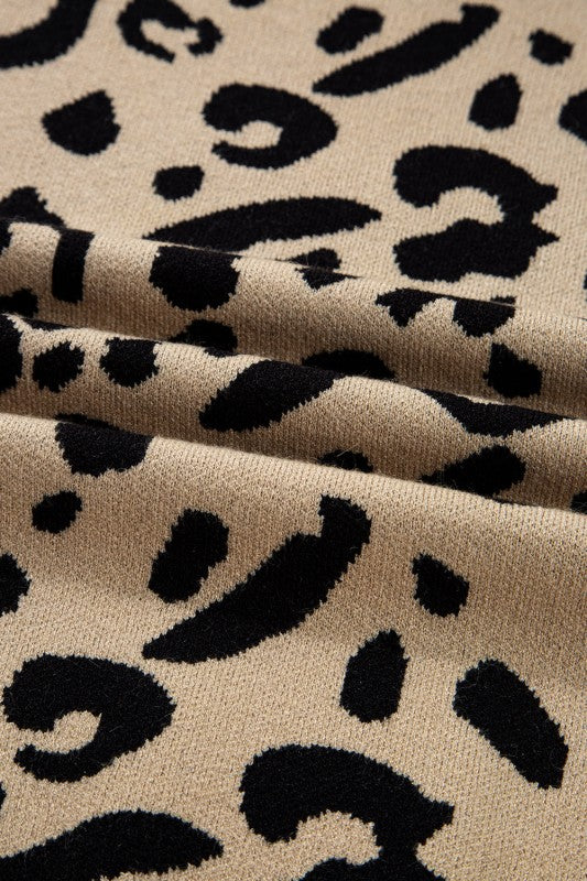Leopard Lace Ribbed Trim Buttoned Cuff Sweater