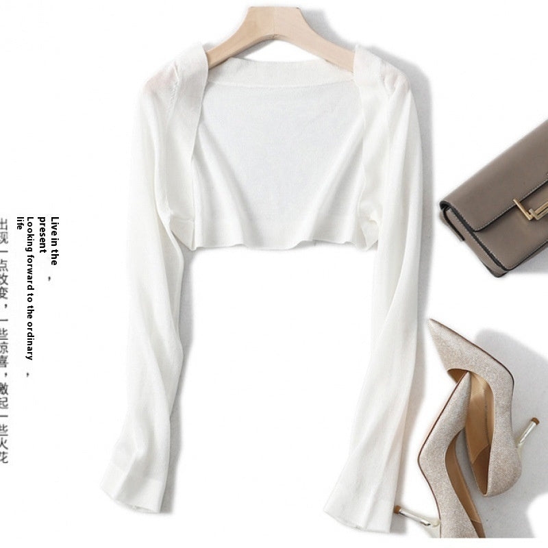 Shawl Outer Match Women's Summer Sun Protection Cardigan Short Ice Silk Knitted Air Conditioning Shirt