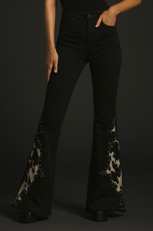 GJG Denim Wild West Studded Cowhide Bell Bottoms