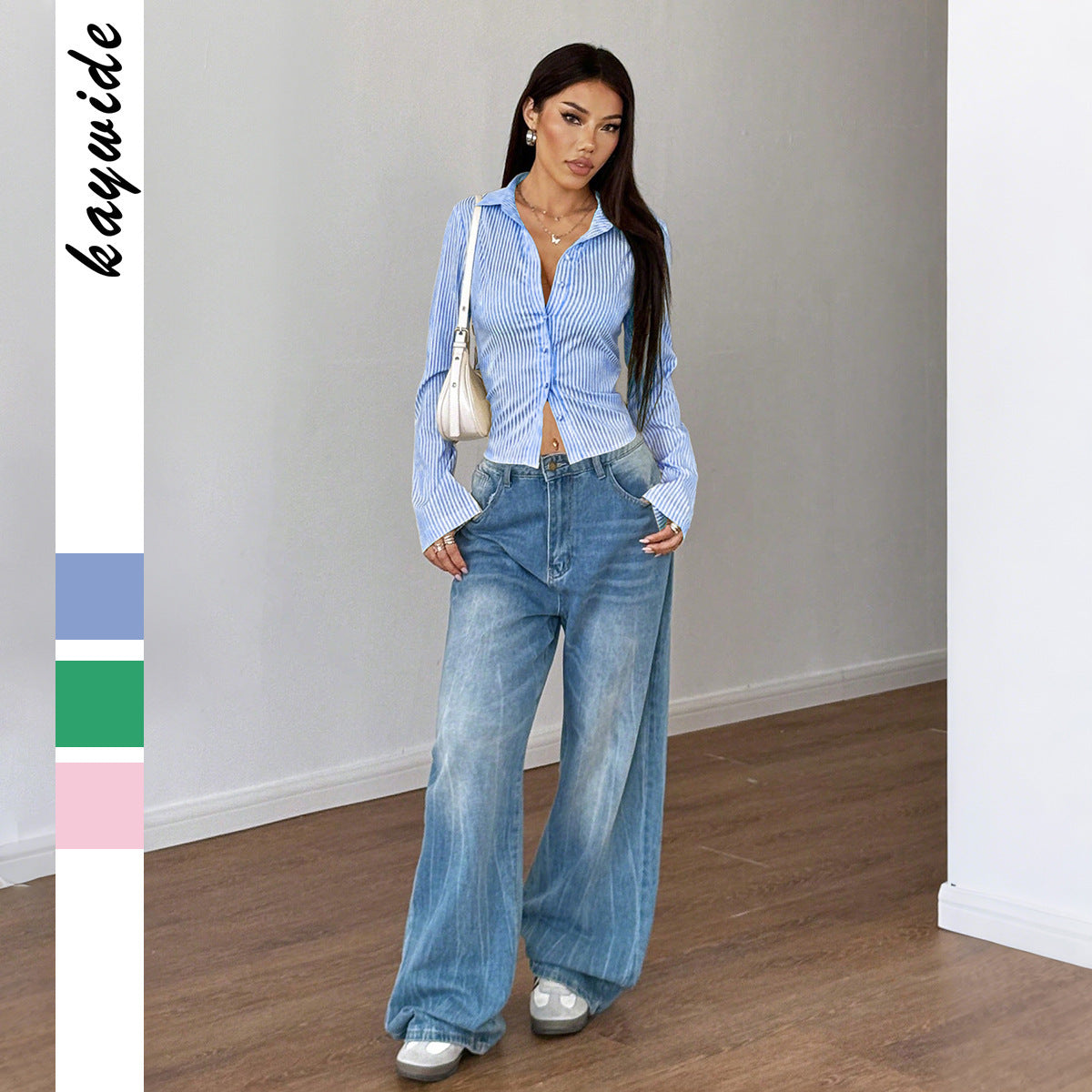 European And American Leisure Vacation Style Button Striped Long Sleeve Open Shirt