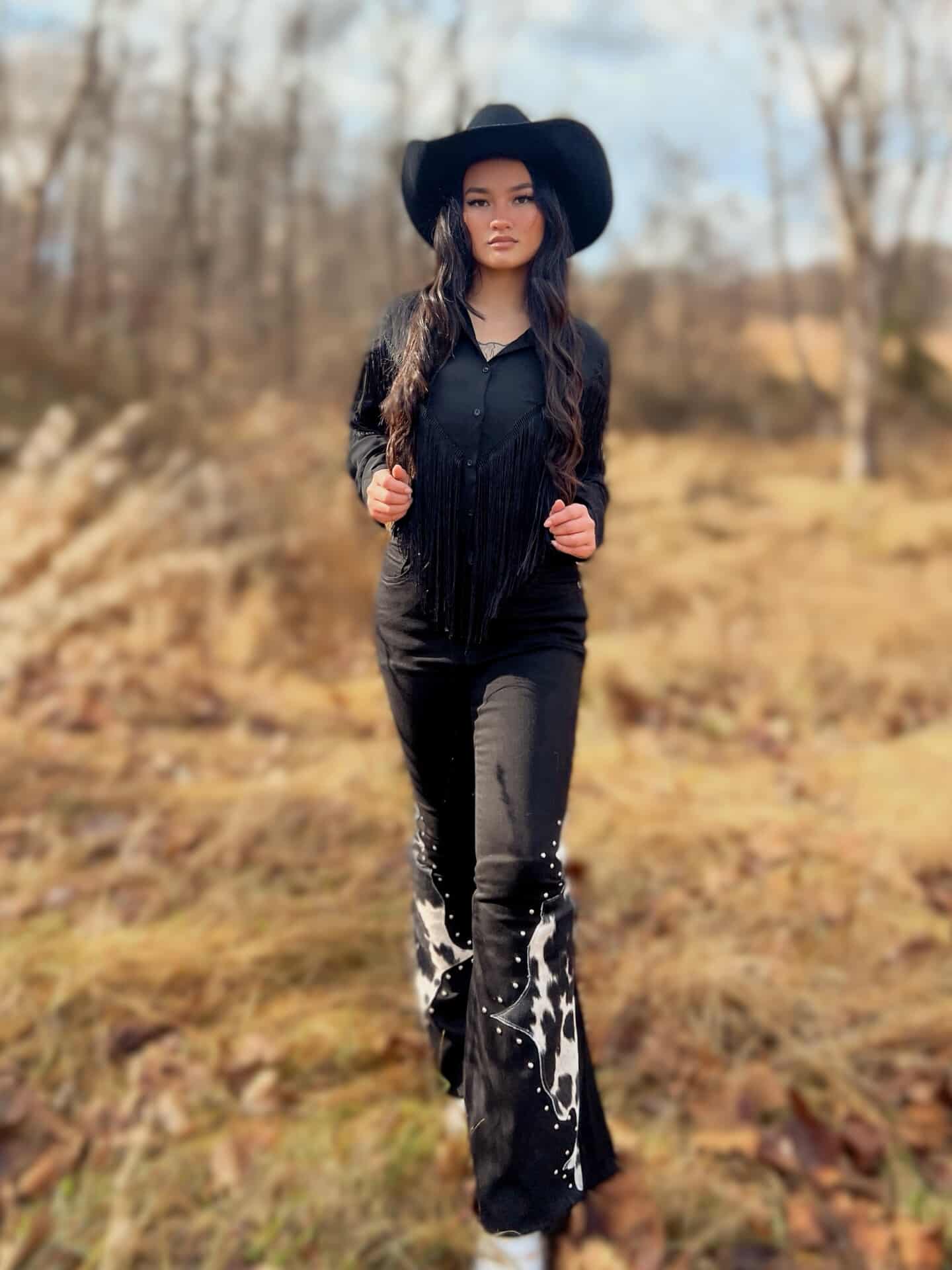 GJG Denim Wild West Studded Cowhide Bell Bottoms