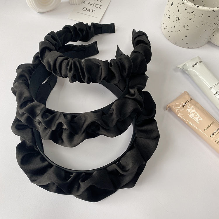 Black Large Intestine High-grade Satin Pleated Headband