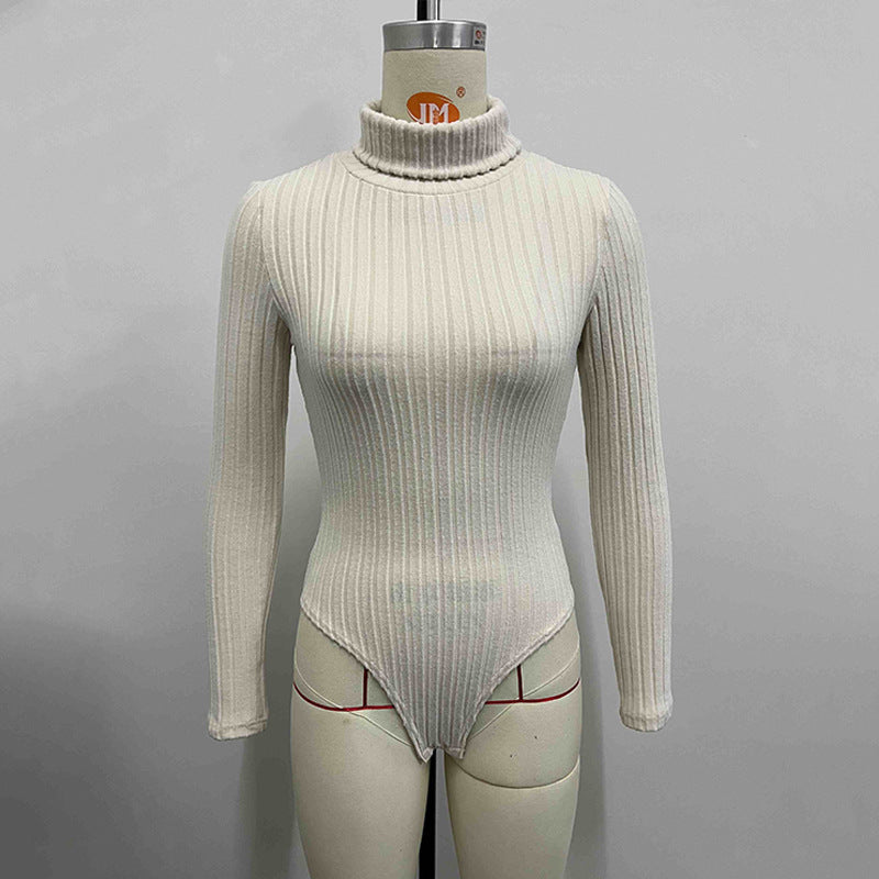 Women Wear Source Knitted Long Sleeve Turtleneck Slim Fit Jumpsuit Bodysuit