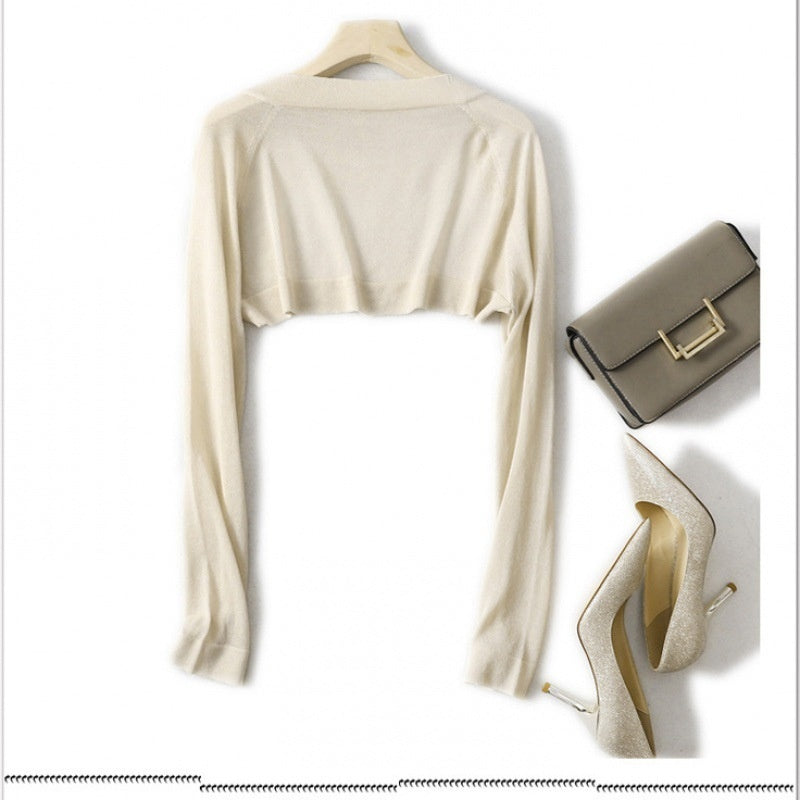 Shawl Outer Match Women's Summer Sun Protection Cardigan Short Ice Silk Knitted Air Conditioning Shirt