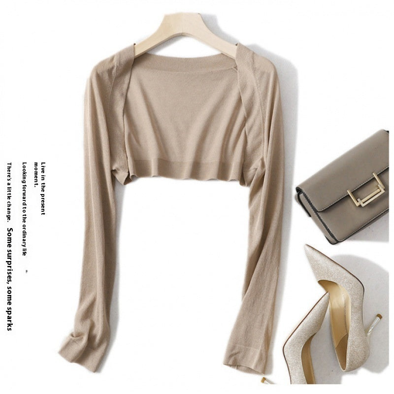 Shawl Outer Match Women's Summer Sun Protection Cardigan Short Ice Silk Knitted Air Conditioning Shirt