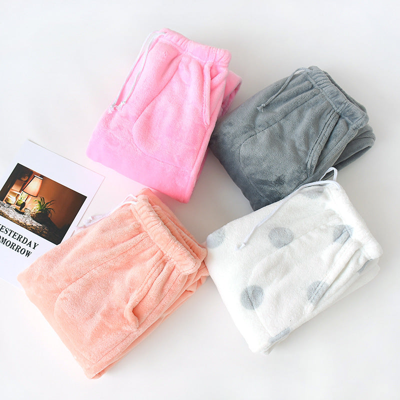 Loose Plus Size Thick Coral Fleece Home Wear Pajama Pants