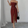 Women's Solid Color Button Sleeveless Slit Slim Fit Dress