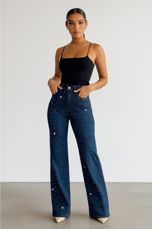 GJG Denim Wide Leg Rhinestone Jeans