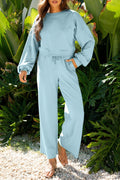 Solid Puff Sleeve Top and Drawstring Pants Set